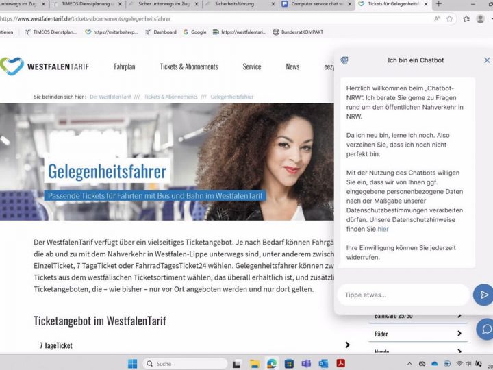 Service-Chat NRW geht auf westfalentarif.de live