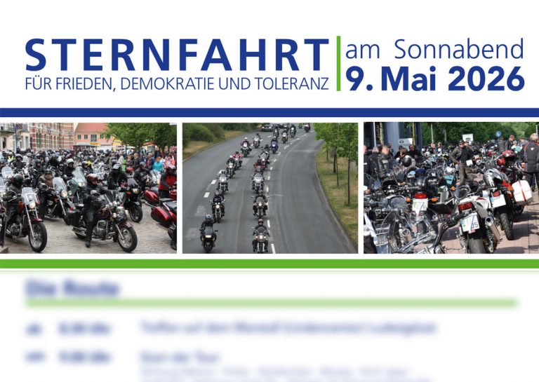 Auch in diesem Jahr sind wieder Bikerinnen und Biker aus dem Kreis Borken eingeladen, an der "25. Sternfahrt für Frieden, Demokratie und Toleranz" im Partnerkreis Ludwigslust-Parchim teilzunehmen.